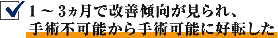 1～3ヵ月で改善傾向が見られ、手術不可能から手術可能に好転した