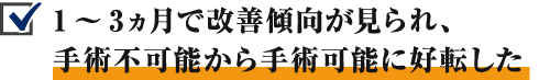 1～3ヵ月で改善傾向が見られ、手術不可能から手術可能に好転した