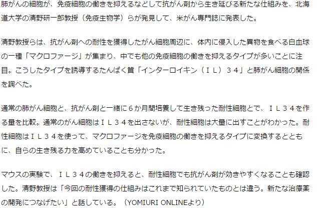 肺がん細胞、抗がん剤から生き延びる新たな仕組み発見