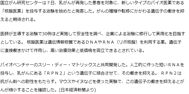 再発乳がん患者に新タイプ薬の治験開始