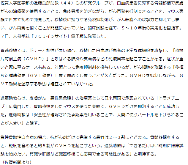 免疫異常、がん再発両方抑制