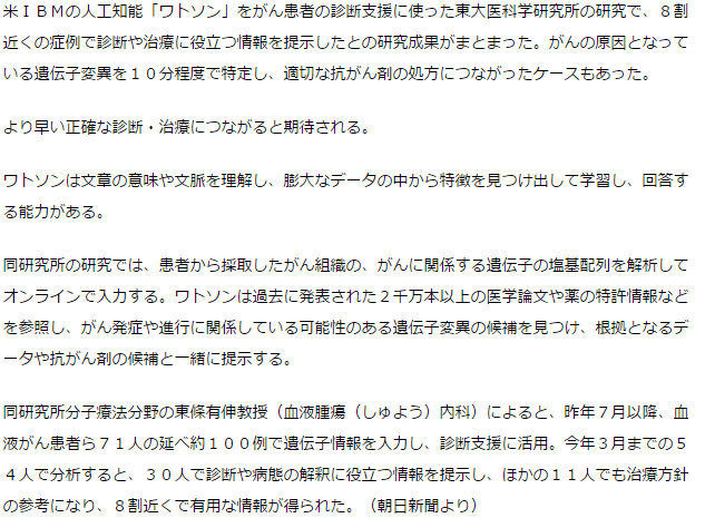 人工知能ワトソン、がん診断支援