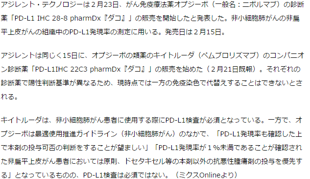 がん免疫療法薬オプジーボの診断薬販売開始