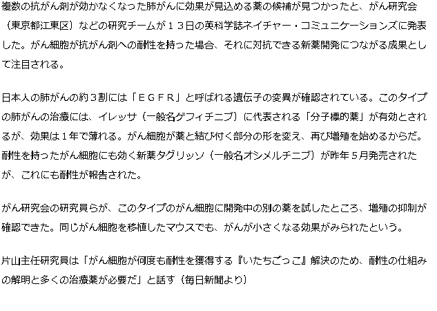 既存薬耐性に対抗…がん研究会、候補見つける