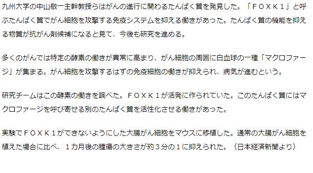 がんの進行を抑えるタンパク質発見　九州大学