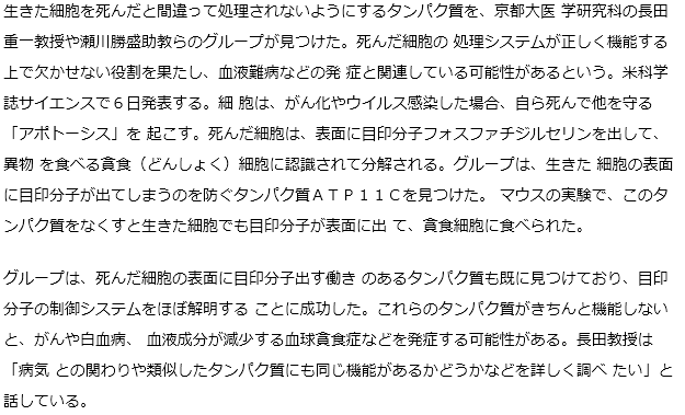 細胞死“目印”出現防ぐ物質、京大グループ発見